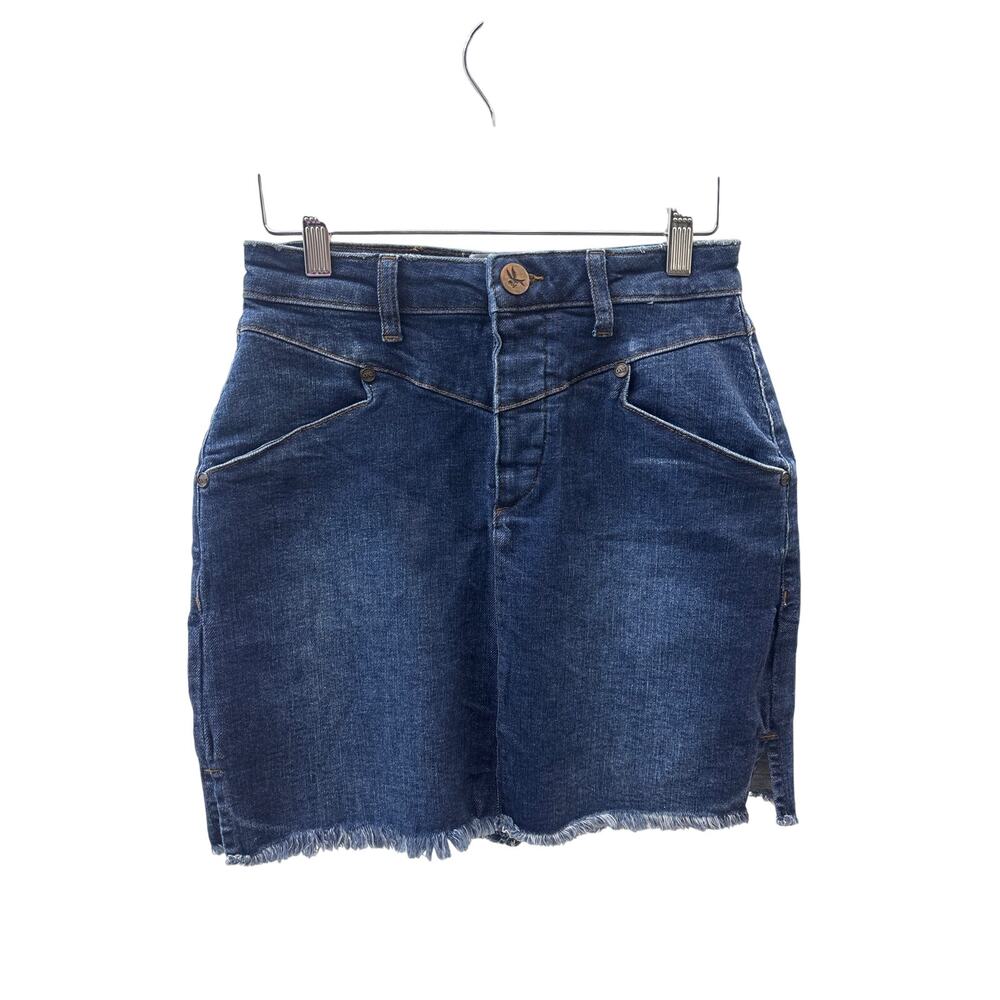 One Teaspoon Sz 26/XS Blue Denim Cut Off Raw Hem 4-Pocket Jean Casual Mini Skirt